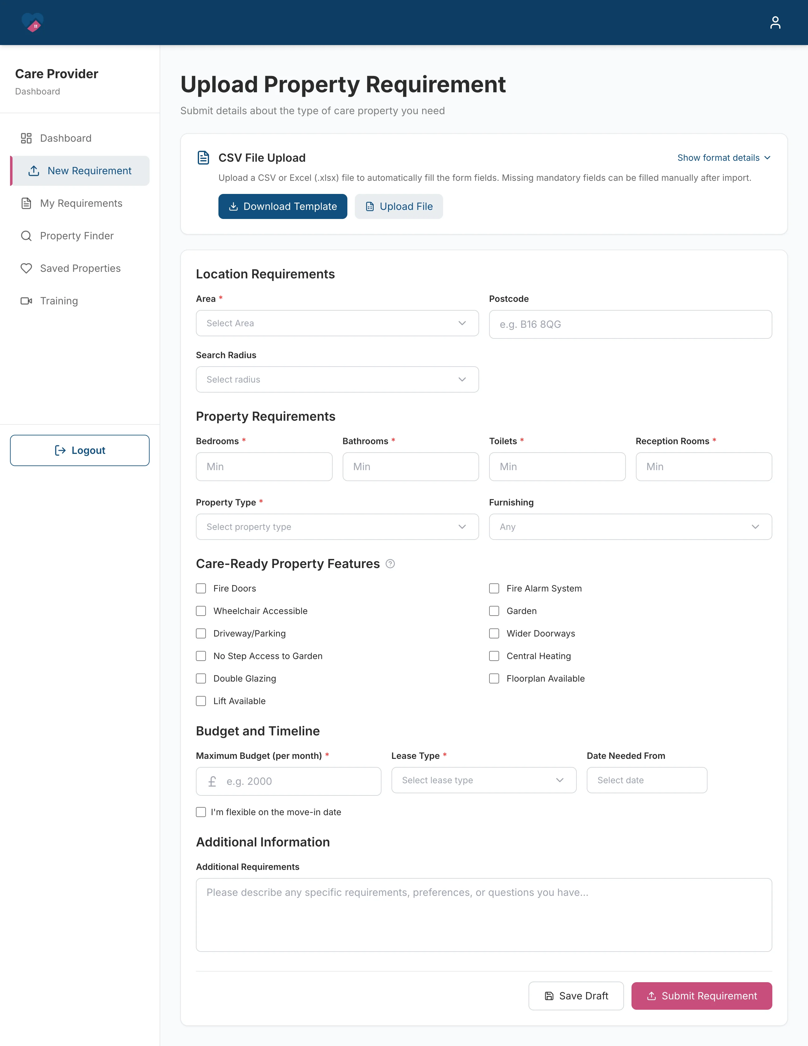 Care Property Hub,  app dashboard