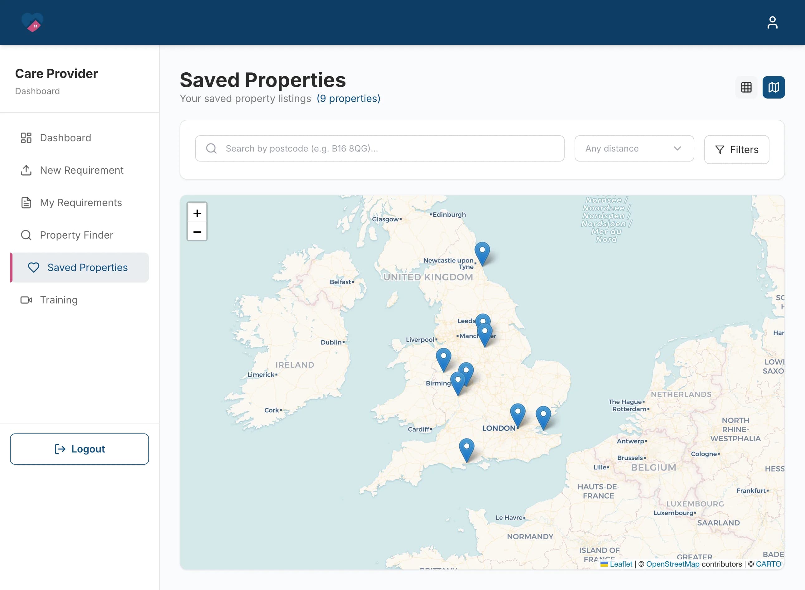 Care Property Hub,  app dashboard