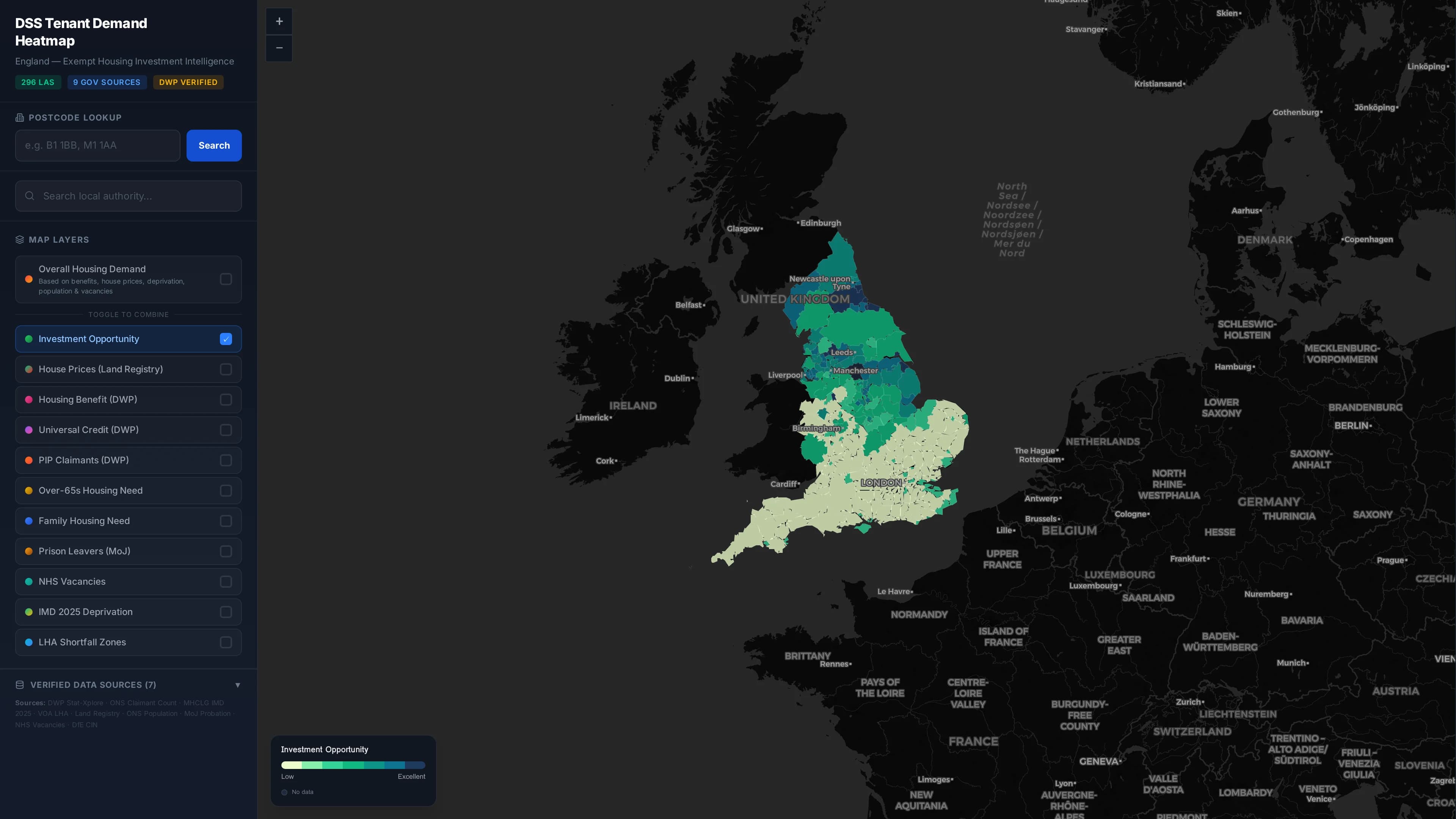 Demand Map, investment opportunity layer over England LAD boundaries