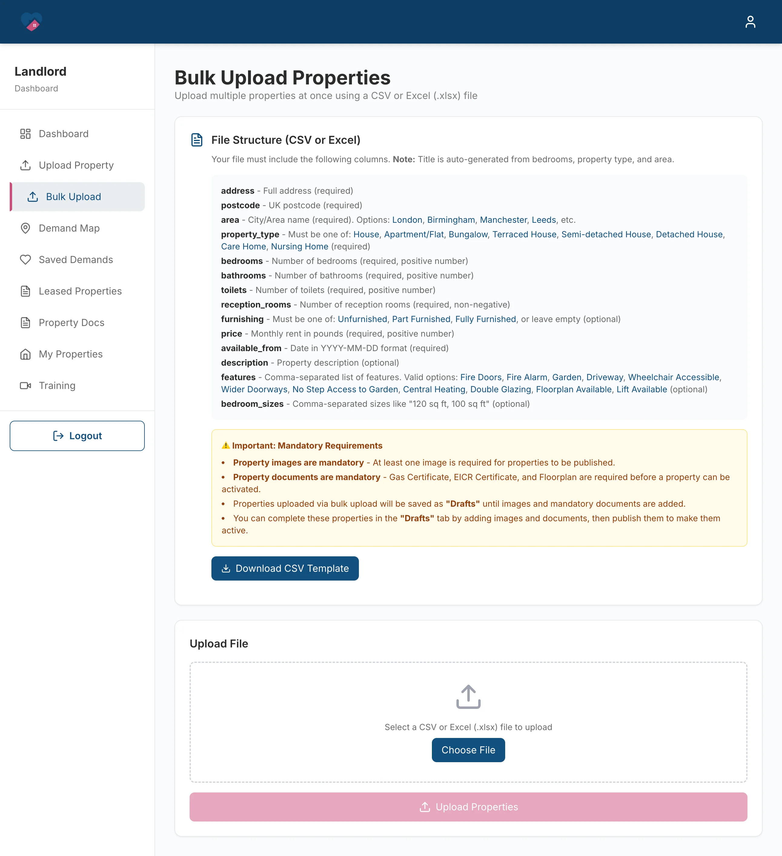 Care Property Hub, landlord / care provider dashboard