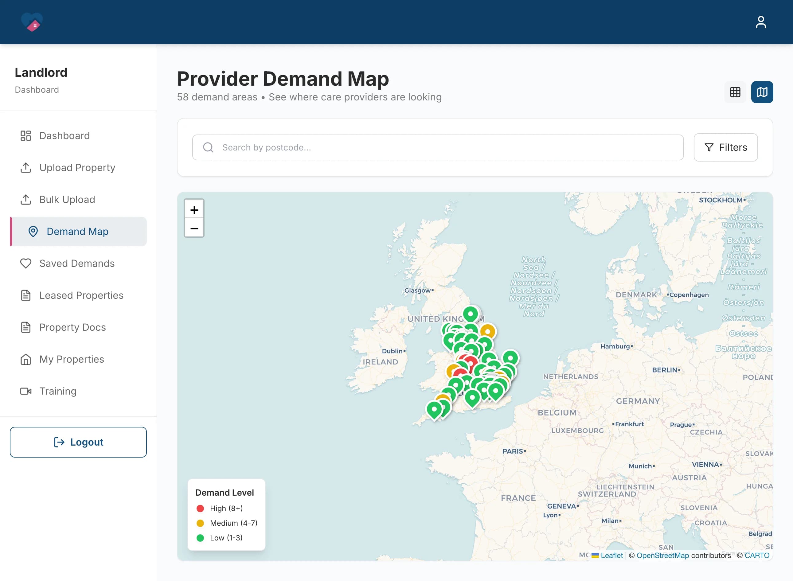 Care Property Hub, landlord / care provider dashboard
