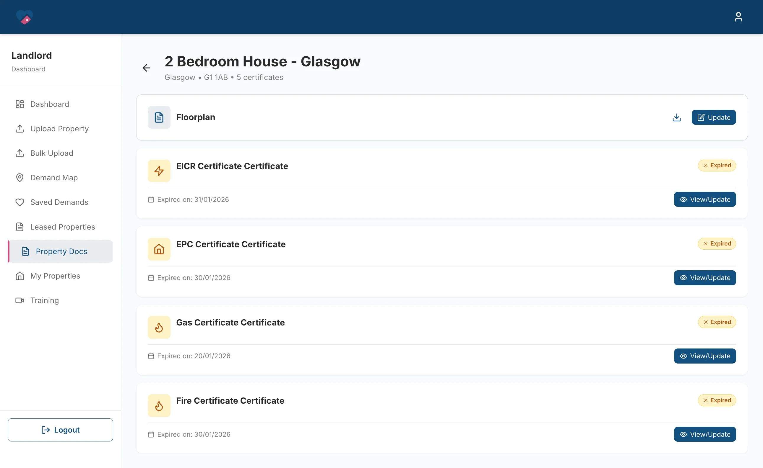 Care Property Hub, landlord / care provider dashboard